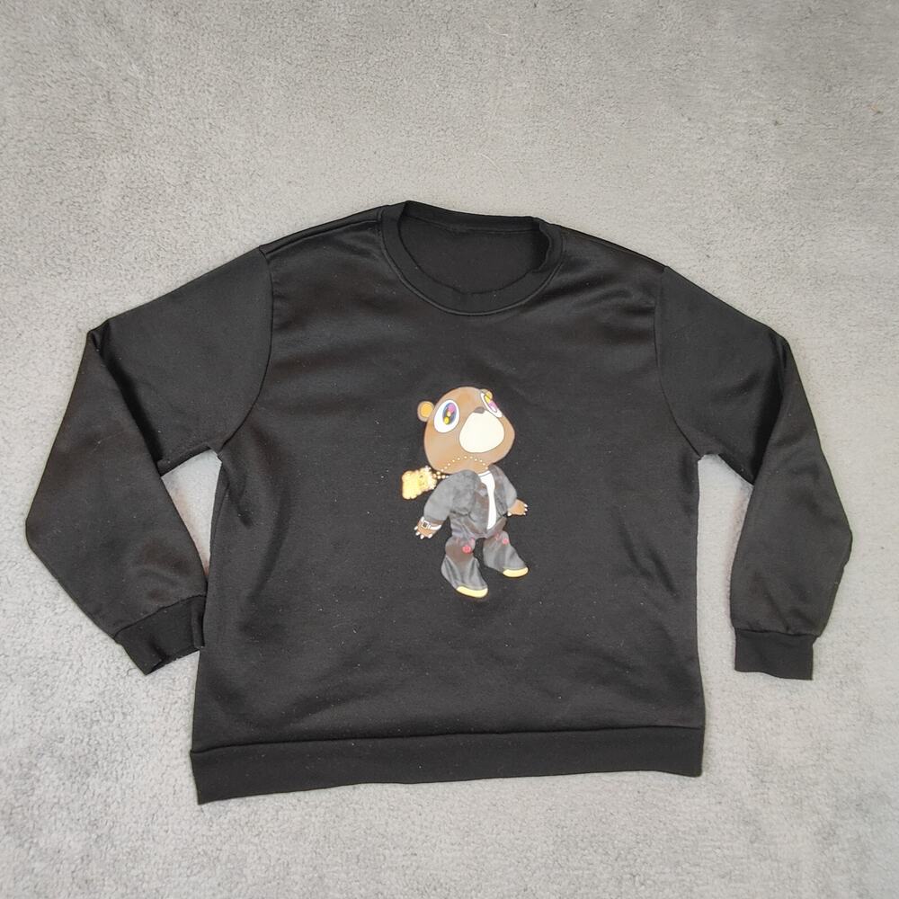 Pullover Men's Extra Large XL Black Graduation Bear Cartoon Retro Style Long Sle
